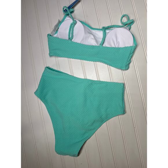 NWT Cupshe Swimsuit Bikini Top & High-Rise Bottoms - Plunging Halter BUNDLE Sz S - Picture 5 of 11